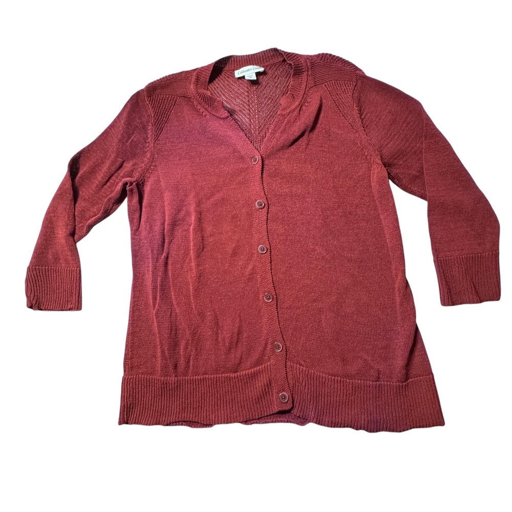 Coldwater Creek Cardigan Womens XL 16 Red Pointelle Knit Button Up Office Boho